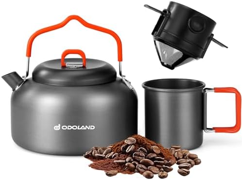 Odoland 1.2L Camping Coffee Pot Camp Coffee Makers, Mug and Coffee Filter by Odoland