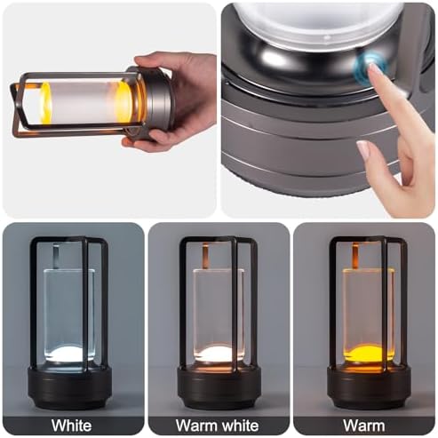Rechargeable Cordless Small Metal Table Lamp, Stepless Dimming, 3-Color - Image 2