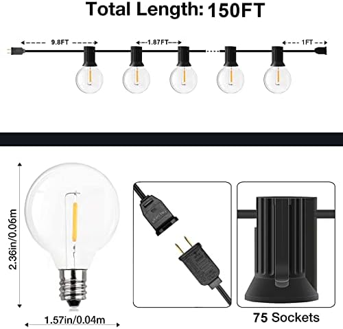 GPATIO 150FT Outdoor String Lights, Waterproof Patio Lights with 77 Dimmable Hanging Light Globe G40 Bulbs, 2700k Shatterproof Connectable for Backyard Gazebo Porch Outside Decor - Image 2