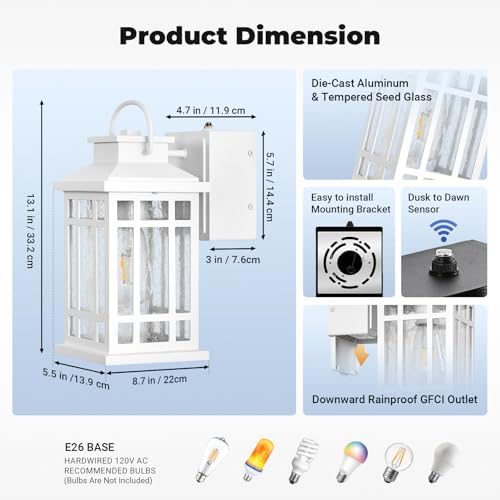 White Dusk to Dawn Outdoor Lighting with GFCI Outlet, Aluminum - Image 6