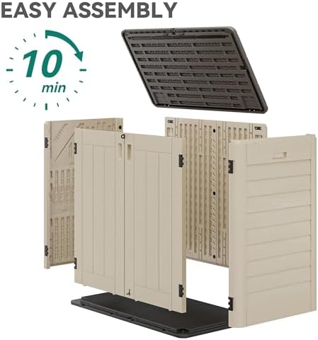 YITAHOME 30 CuFt Outdoor Storage Shed with Shelf, Horizontal Storage Cabinet for Garden Tool, Waterproof Outdoor Storage Shed for Garage, Resin Pool Storage, Easy to Assemble, Khaki & Brown - Image 4