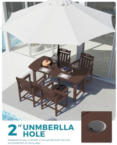 Ciokea HDPE Outdoor Dining Set of 4, Patio Table and Chairs Sets, Brown - Image 4