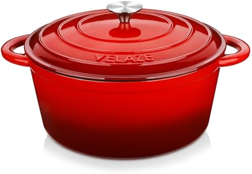 Velaze 7.5 QT Enameled Cast Iron Dutch Oven Pot with Lid,Red by Velaze
