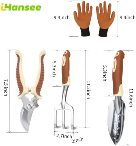 Brown Garden Tool Sets, Aluminum Gardening Hand Tool Kit 4-Piece - Image 2
