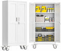 GAIOUS Metal Garage Storage Cabinet with Lock, 61” Tall Lockable File Cabinet with Wheels, Steel Tool Cabinet with 2 Door and 3 Adjustable Shelves, Rolling Cabinet for Home Office Garage Gym - White by GAIOUS