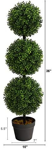 Nearly Natural 36 in Artificial Triple Ball Boxwood Topiary Tree with Pot - Image 4