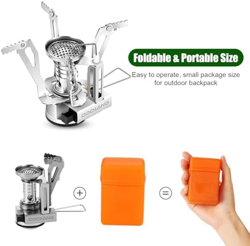 Odoland 8pcs Camping Cookware Mess Kit, Camping Pot and Pan Set with Mini Backpacking Stove, Stainless Steel Cup, Spork and Tank Bracket, Cooking Gear for Outdoor, Hiking, Picnic, Campfire - Image 4