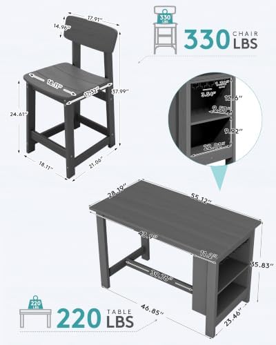 SERWALL 5-Piece Outdoor HDPE Counter-Height Bar Set with 4 Stools, Gray - Image 2