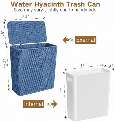 iEGrow Paper Rope Trash Can,Bathroom Trash Can with Lid, 3 Gallon Wicker Waste Basket with Removable Liner, for Bedroom, Living Room, Toilet, Under Sink Blue - Image 4
