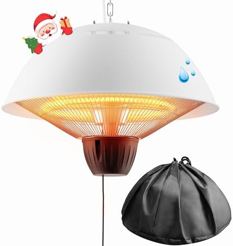 Danluke Outdoor Electric Patio Heater, 1500W Infrared Hanging Heater, Ceiling Mounted Carbon Fiber Heater for Patio, Porch, Garage and Balcony, White by Danluke