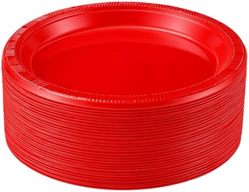 Plastic Plates 9 Inch Plastic Solid Round Party Dessert Dinner Plates for Weddings Party BBQs Birthday Camping and Anniversary (50, Red) by Unknown