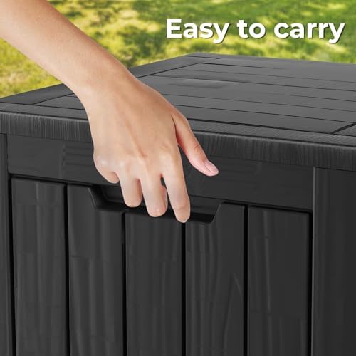 Outdoor Storage Box, 35 Gallon Waterproof Deck Box, Quick Snap-Lock Resin Cabinet for Seat Pillows, Patio Blankets, Lockable End Table Beverage Stand, Apartment Deck, Black - Image 6