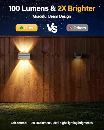 Solar Fence Lights Outdoor, 2 Pack Fence Solar Lights Waterproof - Image 3