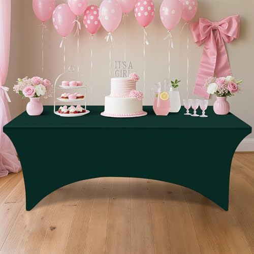 Smiry 2Pack Spandex Table Cloth 4FT, Elastic Fitted Hunter Green Tablecloth - Image 6