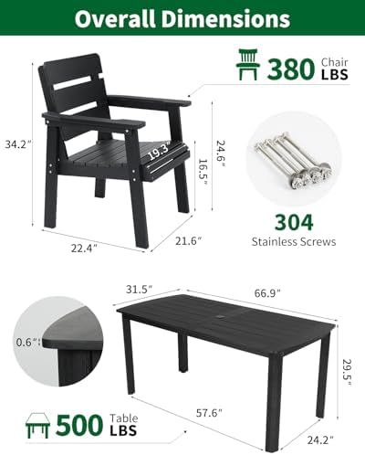 HIPS Patio Dining Table with Umbrella Hole Table, Black - Image 2