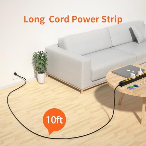 8 Outlet Power Strip 2100J Surge Protector, 10FT Heavy Duty Extension Cord Wide Spaced Outlet and Wall Mount Metal Powerstrip for Home Office Garage Workshop - Image 2