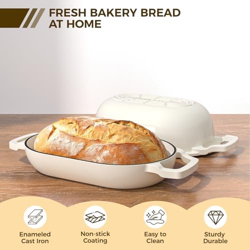 Wildone Enameled Cast Iron Dutch Oven Pot with Lid, Oval Bread Oven - Image 3