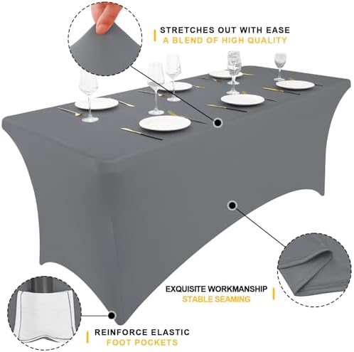 Smiry 2 Pack Spandex Table Cloth 4FT, Elastic Fitted Grey Tablecloth - Image 2