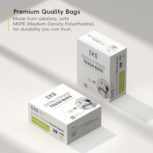 EKO Easy-Dispense Roll 100 Count Extra-Strong Drawstring Kitchen Trash Bags – 8 Gallon Garbage Bags (30.3L) 1 pack, Code F-1 Slim Fit, White - Image 7