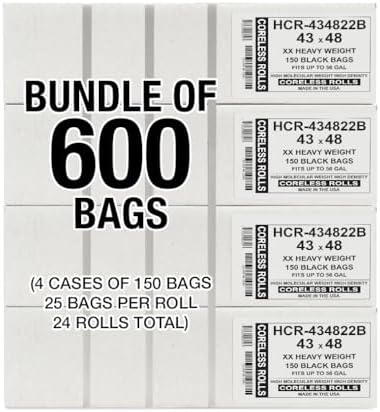 Aluf Plastics 56 Gallon 22 Micron (eq) Black Trash Bags 43" x 48" 600 Count - Image 2