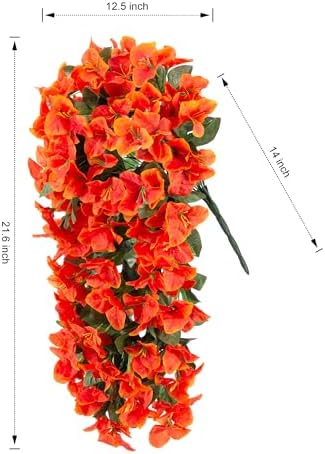 Artificial Bougainvillea Faux Flowers Plants for Outdoors Outside Fall Autumn Decor, 2 PCS Silk Trailing Vines UV Resistant Realistic Orange Fake Flowers for Planter Front Door Porch Patio Balcony - Image 6