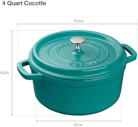 STAUB Cast Iron Round Cocotte, Dutch Oven, 4-quart, serves 3-4, Made in France, Turquoise - Image 3