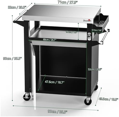 Stanbroil Rolling Grill Table Cart with Stainless Steel Cabinet & Tabletop - Image 2