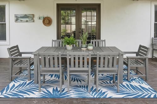 Perli™ 9-Piece Outdoor Dining Set, All-Weather HDPE Patio Furniture with 8 Ergonomic Chairs & Large Table, Built-in Umbrella Hole, UV-Resistant Set for Backyard, Deck, Poolside, Grey by PatioKingdom