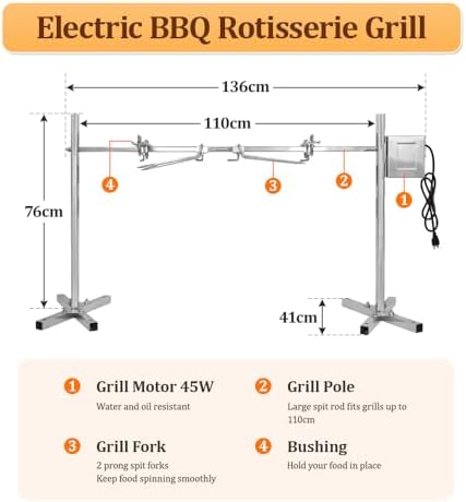 BBQ Grill Rotisserie Kit Up to 220lb Pig Spit Rotisserie Grill Roaster Heavy Duty for Pig Rotisserie Hog Lamb Outdoor Party Campfire Barbecue - Image 4