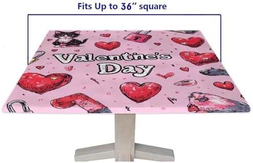 Square Table Topper, Love is in The Air Pattern Printed on Oilproof Elasticized Table Covers, Ideal for Buffet Catering Community, Fit for 36" x 36" Square Tables - Image 5