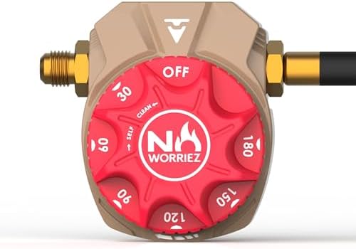 NO WORRIEZ 3 Hour Bypass Safety Auto Shut-Off Gas Timer for Propane & Natural Gas | Outdoor Grill, Fire Pit, Pizza Oven | – 100,000 BTU w/ 3/8" Flared Male Connector & Female Hose, Patent Pending by NOWORRIEZ