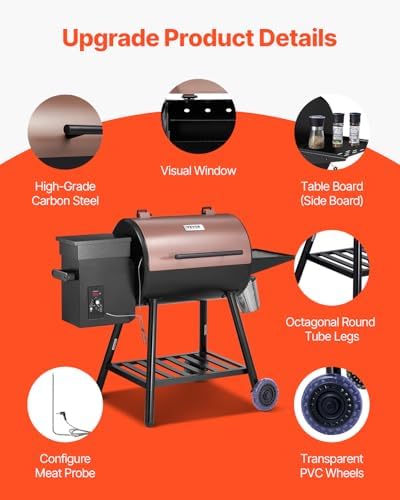 VEVOR Wood Pellet Grill Smoker, 8 in 1 BBQ Grills for Outdoor Cooking, 456 Square Inches Cook Area Electric Grill and Smoker, with Digital Controller, Meat Probe, 500°F Max Temperature, Black - Image 5