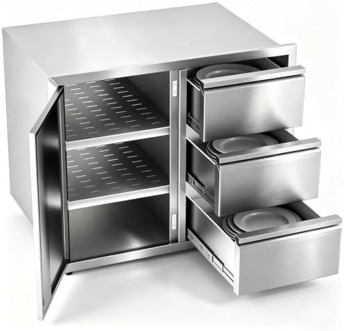 28" x 19.7" x 22" Outdoor Kitchen Cabinets, 304 Stainless Steel Cabinets by Unknown