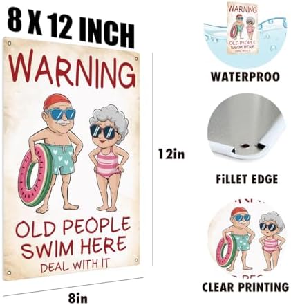 BEASTZHENG Funny Pools House Metal Tin Sign Old People Swim Here Pool Rules - Image 3