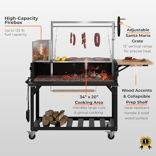 KoolMore 72 in. Charcoal and Wood BBQ Grill, Santa Maria Argentine Style Grill with Adjustable Grate, Heavy Duty, in Black - Image 2