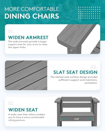 SERWALL 60" - 83" Expandable Outdoor Dining Table and 6 HDPE Chairs, Grey - Image 4
