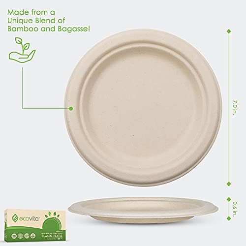 Ecovita 100% Compostable Paper Plates [7 in.] – 150 Disposable Plates Eco Friendly Sturdy Tree Free Liquid and Heat Resistant Alternative to Plastic or Paper Plates - Image 2