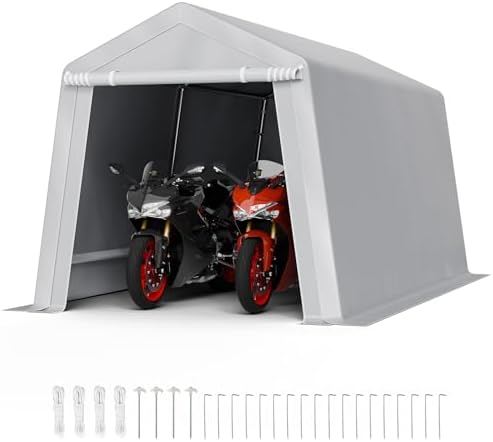 VEVOR Outdoor Storage Shed, 8 x 14 ft Portable Storage Tent with Roll-up Door & Vents, Waterproof Canopy Shed Shelter, Heavy Duty Frame, Patio Garage Carport for Motorcycle, Lawn Mower, Bike, Grey by VEVOR
