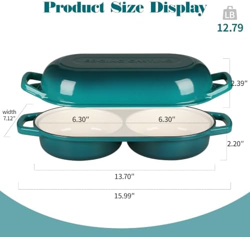 EDGING CASTING Enameled Cast Iron Double Bread Dutch Oven, Darkcyan - Image 2