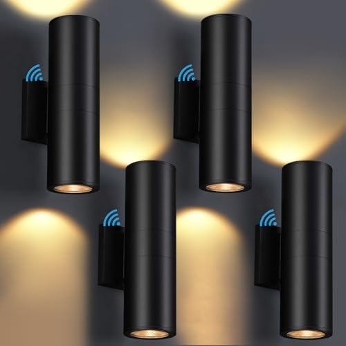 DAKAFUL Dusk to Dawn Outdoor Lighting Sensor Wall Lights 4Pack, 12W 2700K Integrated LED Cylinder Up Down Lights Outdoor, IP65 Waterproof Aluminum Wall Sconce Exterior Wall Light for Porch Patio etc. by DAKAFUL