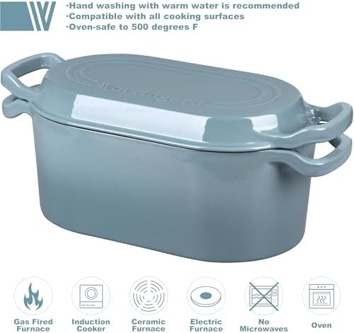 VORRINGARD Oval Dutch Oven Pot with Lid, Enamel Coating Cast Iron Bread Pans for Homemade Sourdough Bread Baking, Cooking, 4 Quart, Sea Salt - Image 3