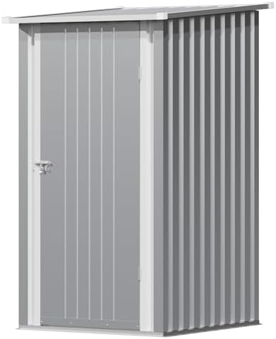 Devoko 3x3 FT Outdoor Storage Shed, Small Garden Tool Shed with Single Lockable Door, Metal Tool Storage Shed with Sloping Roof, Outside Shed for Backyard Patio Lawn, Gray by DEVOKO