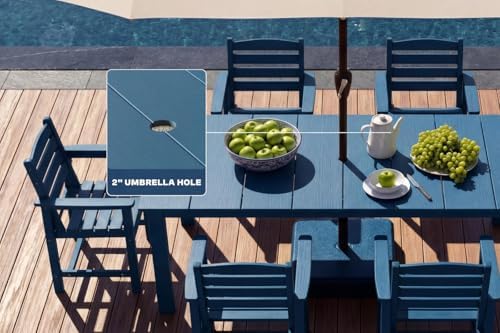 Perli™ 5-Piece Outdoor Dining Set, All-Weather HDPE Patio Furniture with 4 Armrest Chairs and Rectangular Table, UV-Resistant 4-Person Set for Deck, Backyard, Blue - Image 5