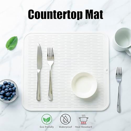 MicoYang Silicone Dish Drying Mat for Multiple Usage,Easy clean,Eco-friendly,Heat-resistant Silicone Mat for Kitchen Counter or Sink,Refrigerator or Drawer Liner White XL 18 inches x 16 inches - Image 3