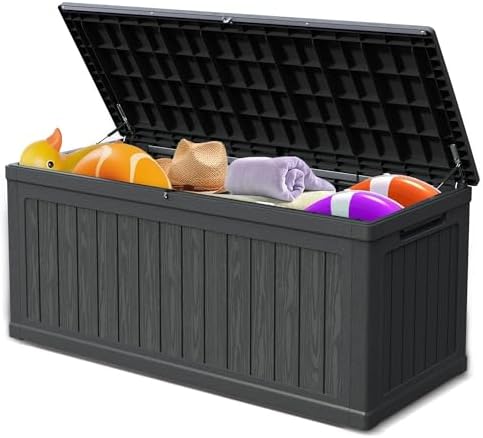 Mersco 320 Gallon Double-Wall Resin Deck Box - Lockable Waterproof Outdoor Storage Box, 1000lbs Capacity & Doubles as Seating for Patio Furnitures, Garden Tools, Pool Accessories (Black) by MERSCO