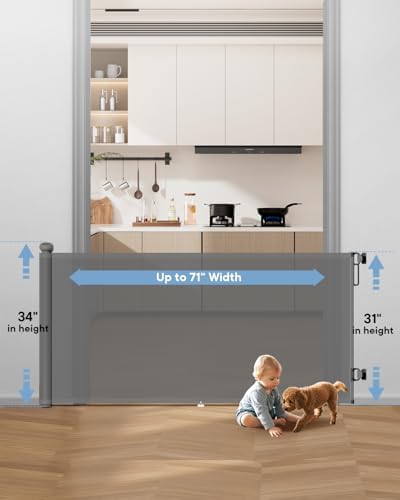 Extra Wide Retractable Baby Gate 71" Wide Fits Large Opening Gray - Image 2