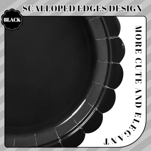NatNarr 30 Pcs Black Paper Plates 9" Scalloped Halloween Dessert Cake Plate - Image 4