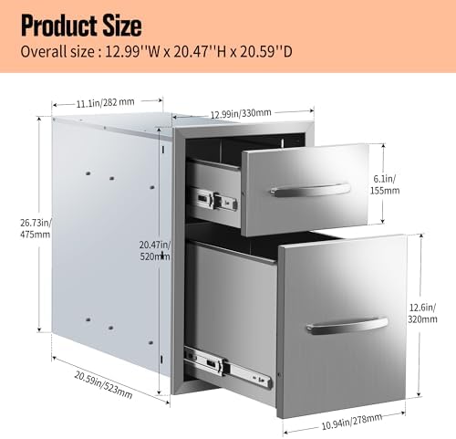 Outdoor Kitchen Drawers 13" W x 20" H x 21" D Built-in BBQ Drawer Stainless Steel Access Drawers for Outdoor Kitchen Island or Grill Station - Image 3
