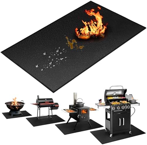 48x30 inch Under Grill Mats for Outdoor Grill, Double-Thickened Fireproof Patio Deck Protector Mat, Oil-Proof Waterproof BBQ Mat for Under Grill, Fireplace/Fire Pit Mat Grill Floor Pads by Unknown