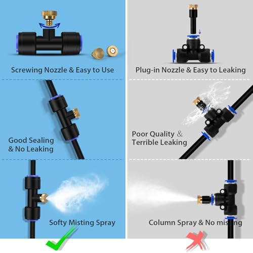 Brass Misting Nozzle Kit, 12 Mister Nozzles + 8 Tee Connectors + 2 End Plugs for Outdoor Cooling Misting System - Image 6
